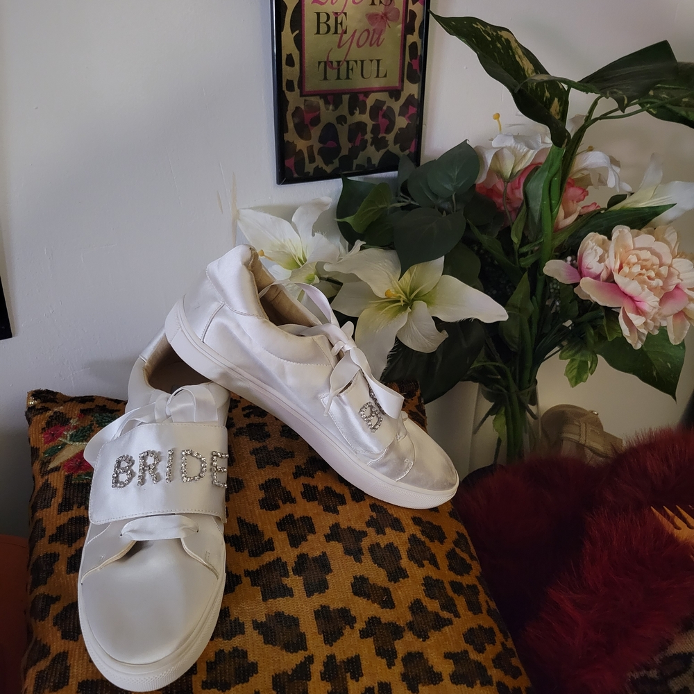 White Bride Sneakers with Rhinestone Detail